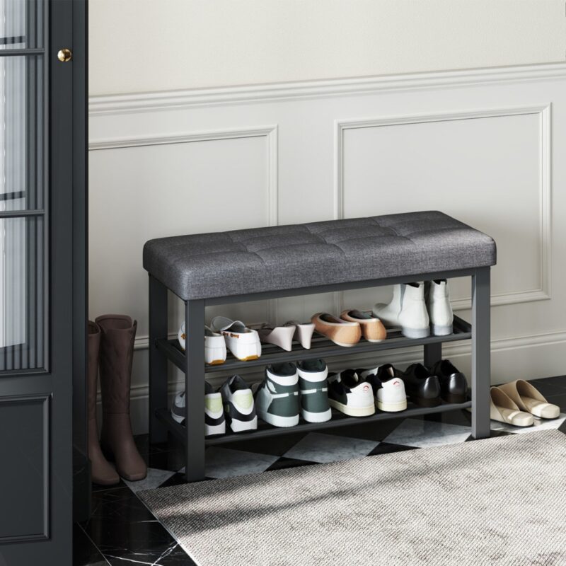 1(10) Modern Entryway Shoe Storage Bench with Upholstered Seat