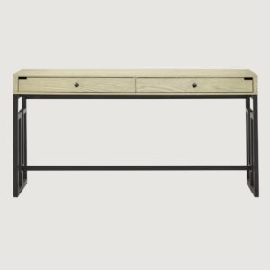 1(12) Modern Writing Desk with Geometric Metal Base & Built-In Power Outlet