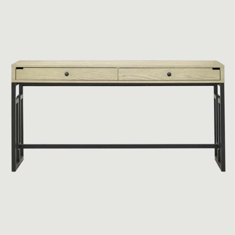 1(12) Modern Writing Desk with Geometric Metal Base & Built-In Power Outlet