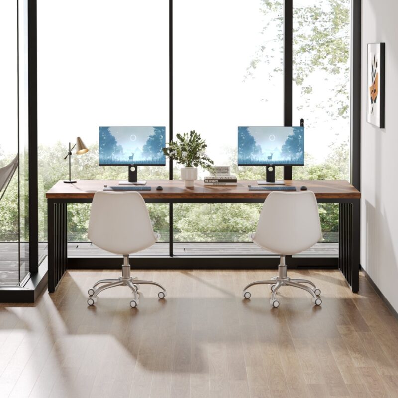 1(16) Industrial Extra-Long 2-Person Computer Desk with Slatted Metal Legs