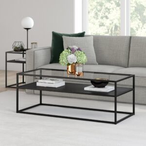 1(21) Modern Glass & Metal Rectangular Coffee Table with Storage Shelf