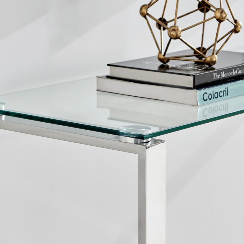 Modern Sleek Stainless Steel & Glass Console Table