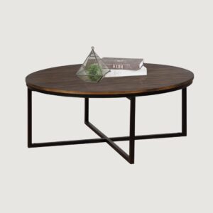 1(25) Modern Round Industrial Coffee Table with Intersecting Metal Base