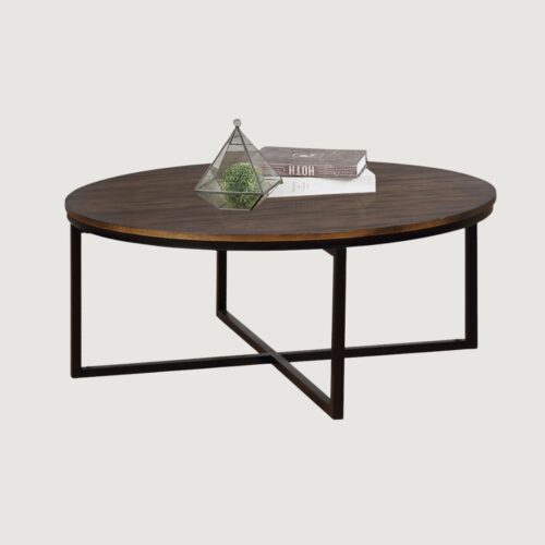 Modern Round Industrial Coffee Table with Intersecting Metal Base