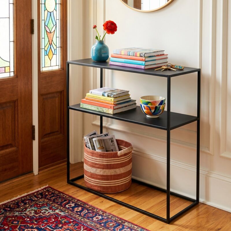 1(30) Ultra-Slim Modern 2-Tier Matte Black Console Table