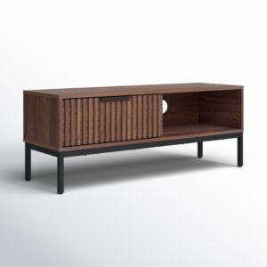 1(31) Modern Slatted TV Stand with Sliding Door