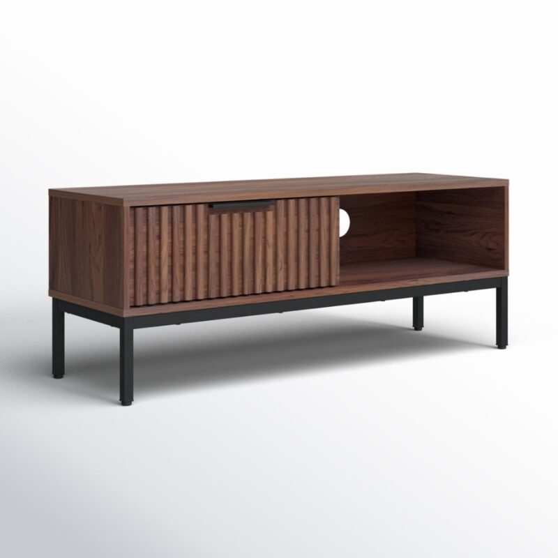1(31) Modern Slatted TV Stand with Sliding Door