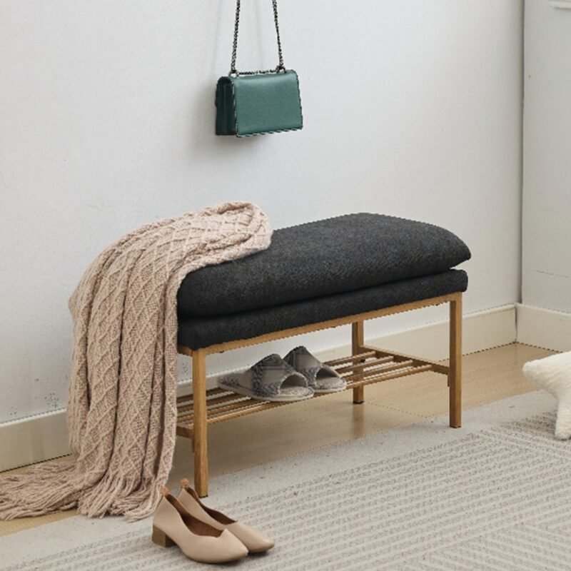 1(35) Modern Double-Cushioned Entryway Bench with Shoe Storage