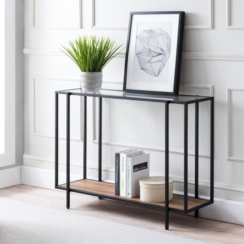 1(37) Modern Mixed-Material Glass & Wood Console Table (Available in 2 Sizes)