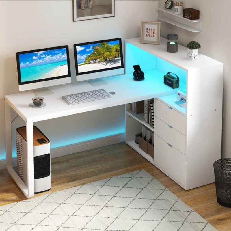 Ultimate L-Shaped Desk with Storage, LED & Power Station
