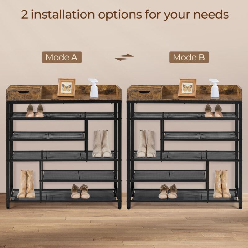 1(6) Modern 6-Tier Metal Shoe Rack with Storage Drawer