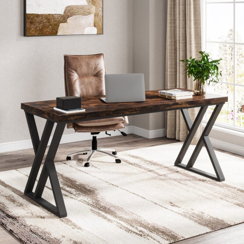 Modern Industrial Writing Desk with Geometric Z-Shaped Frame