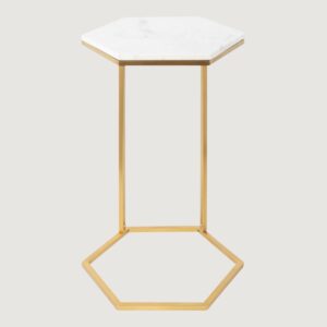 2(18) Modern Hexagonal C-Shaped End Table with Marble Finish