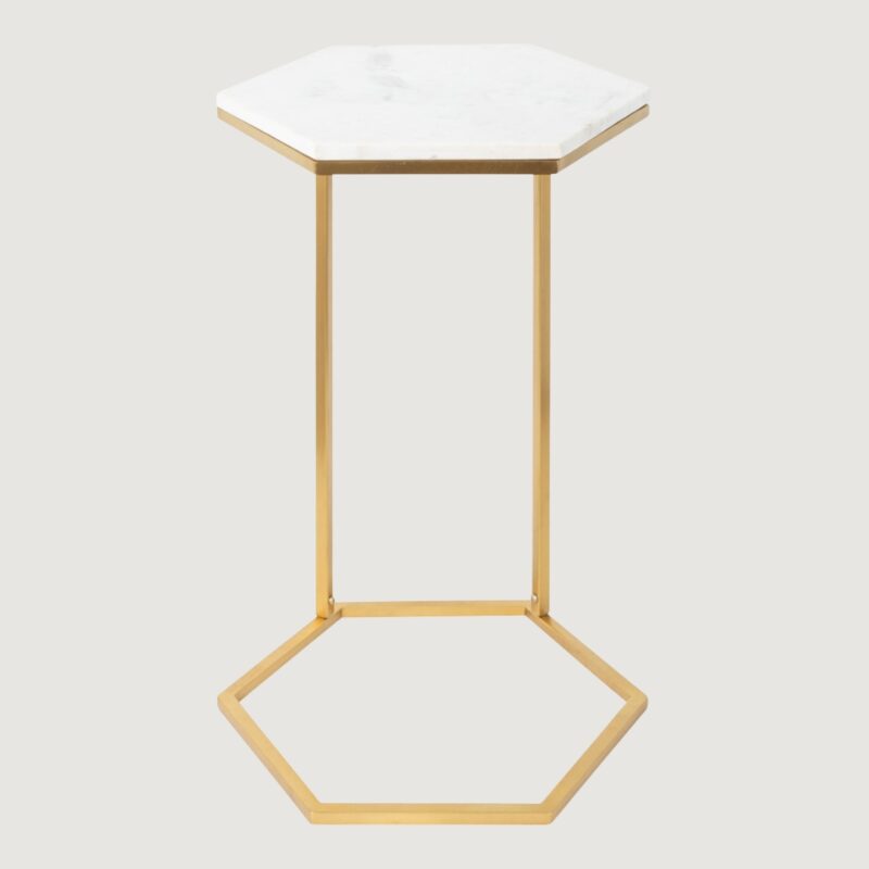 2(18) Modern Hexagonal C-Shaped End Table with Marble Finish