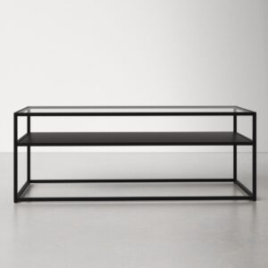 2(21) Modern Glass & Metal Rectangular Coffee Table with Storage Shelf