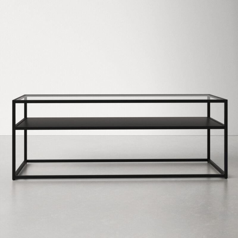 2(21) Modern Glass & Metal Rectangular Coffee Table with Storage Shelf