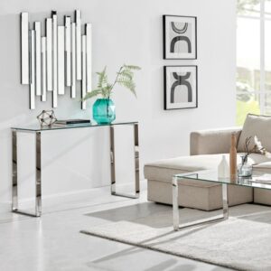 Modern Sleek Stainless Steel & Glass Console Table