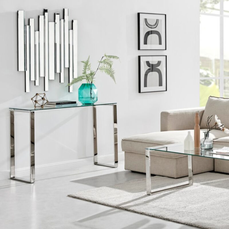 Modern Sleek Stainless Steel & Glass Console Table