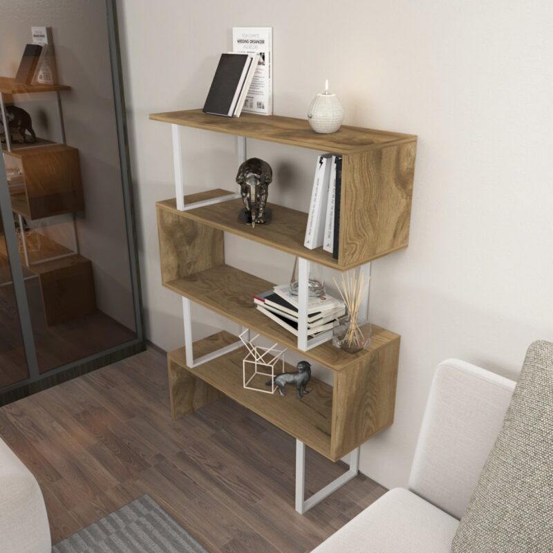 2(26) Modern Geometric Zig-Zag 4-Tier Bookcase