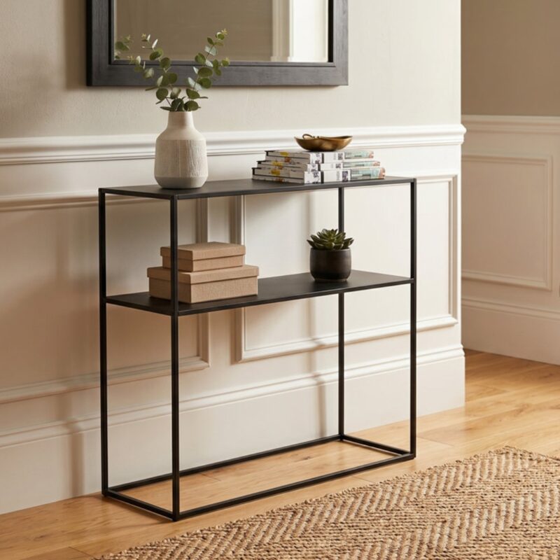 2(30) Ultra-Slim Modern 2-Tier Matte Black Console Table