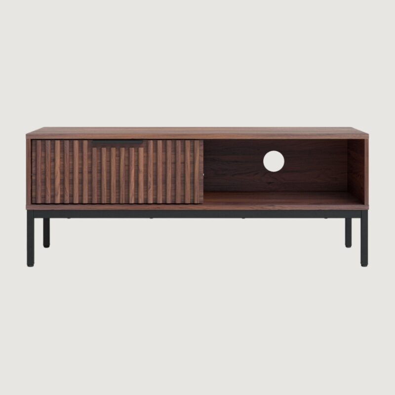 2(31) Modern Slatted TV Stand with Sliding Door