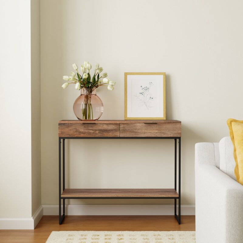 2(39) Compact Modern Rustic 2-Drawer Console Table