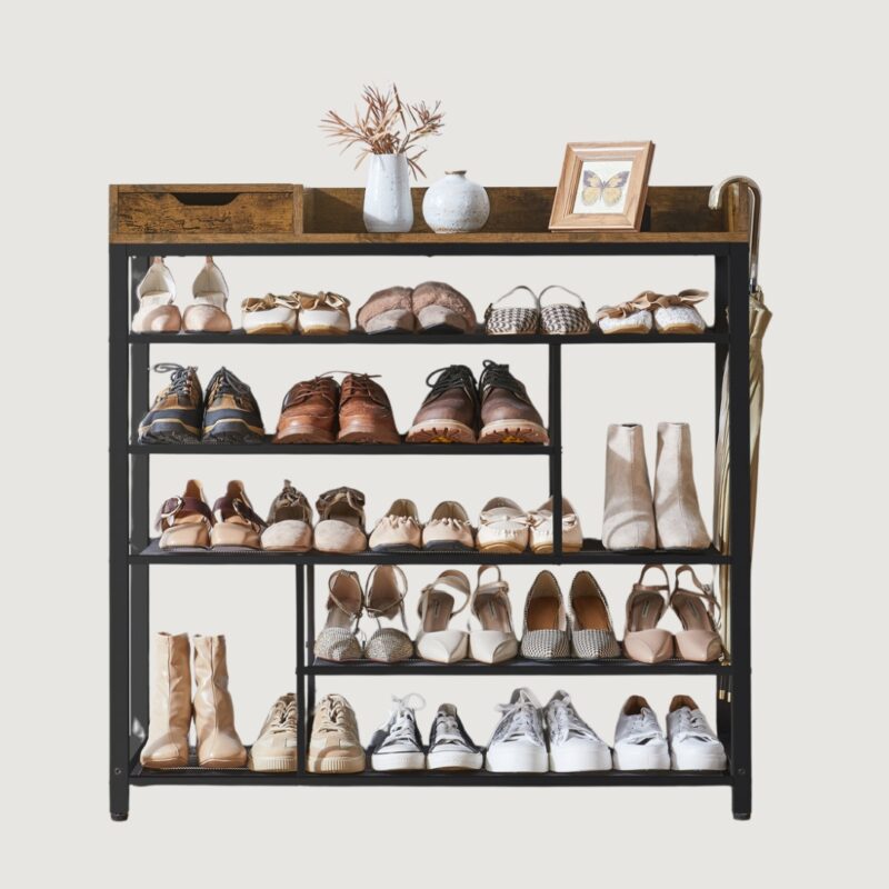 2(6) Modern 6-Tier Metal Shoe Rack with Storage Drawer
