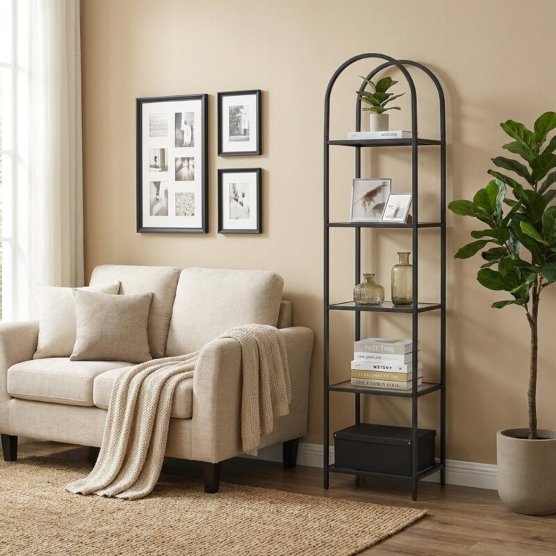 2(9) Modern Slim Arched 5-Tier Etagere Bookcase