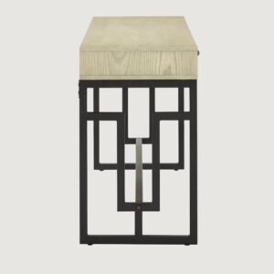 3(11) Modern Writing Desk with Geometric Metal Base & Built-In Power Outlet