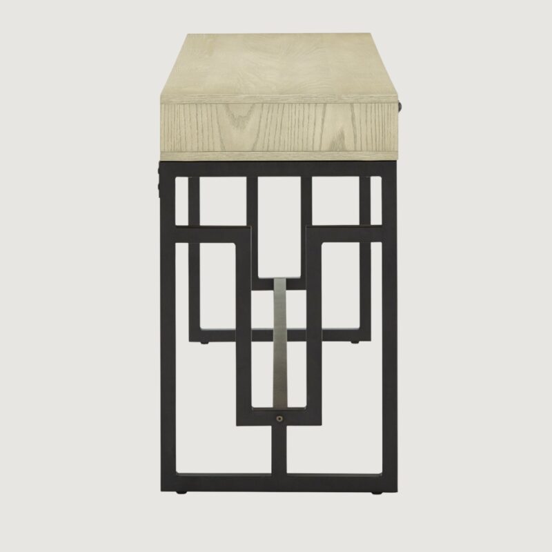 3(11) Modern Writing Desk with Geometric Metal Base & Built-In Power Outlet