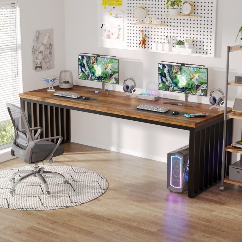 3(15) Industrial Extra-Long 2-Person Computer Desk with Slatted Metal Legs