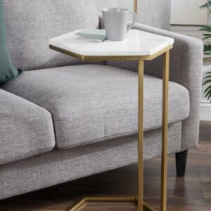 3(17) Modern Hexagonal C-Shaped End Table with Marble Finish