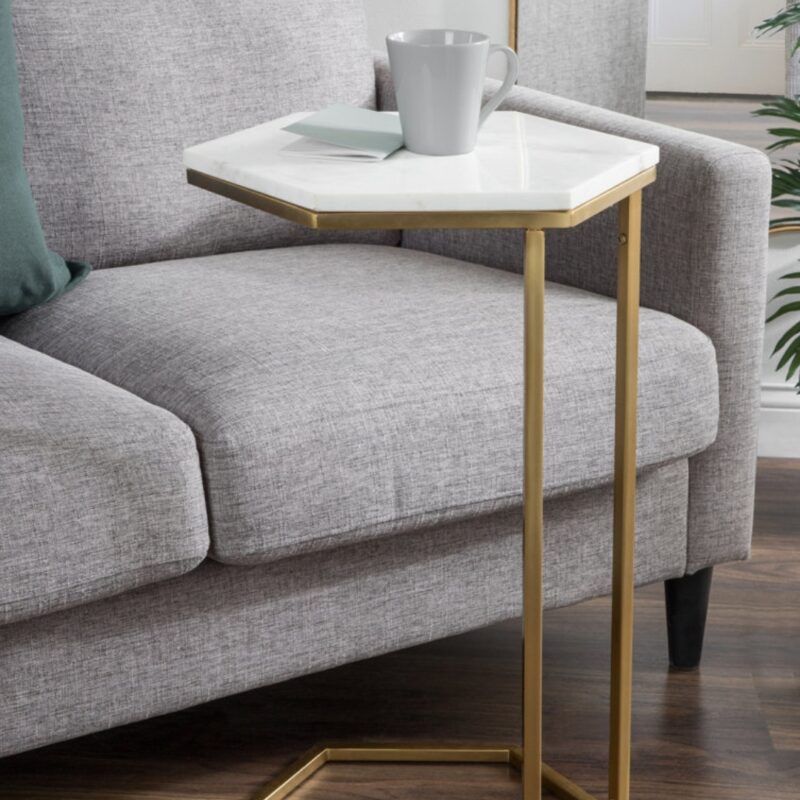 3(17) Modern Hexagonal C-Shaped End Table with Marble Finish
