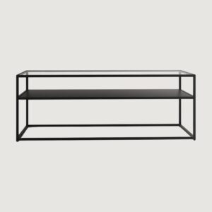 3(20) Modern Glass & Metal Rectangular Coffee Table with Storage Shelf