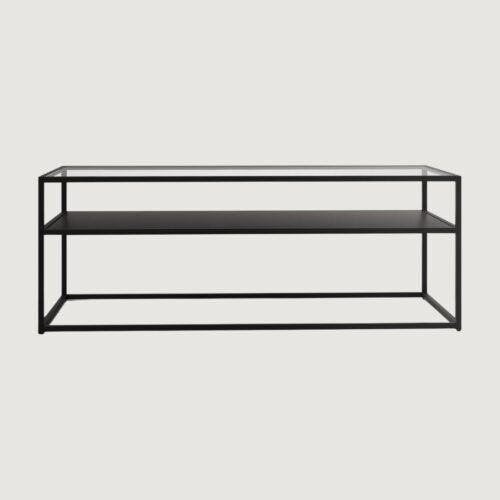 3(20) Modern Glass & Metal Rectangular Coffee Table with Storage Shelf