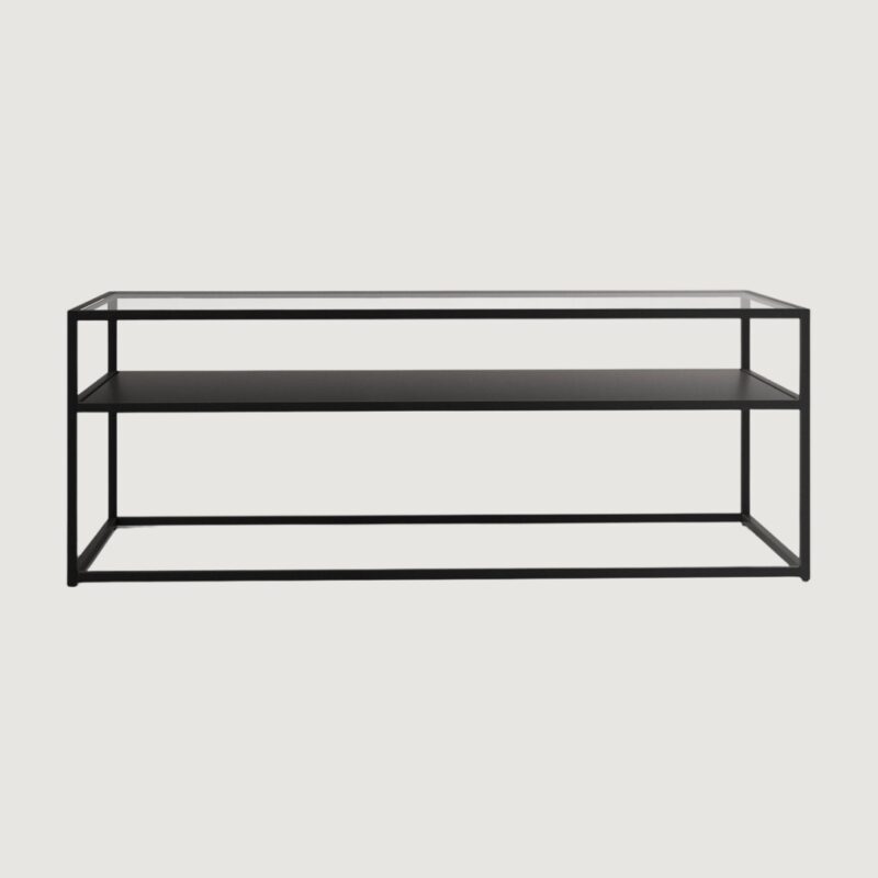 3(20) Modern Glass & Metal Rectangular Coffee Table with Storage Shelf