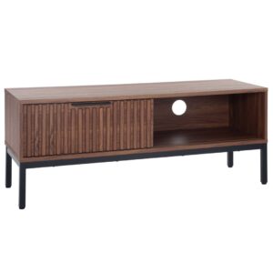 3(30) Modern Slatted TV Stand with Sliding Door