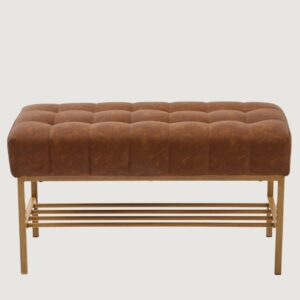 Modern Tufted Upholstered Entryway Bench with Shoe Shelf