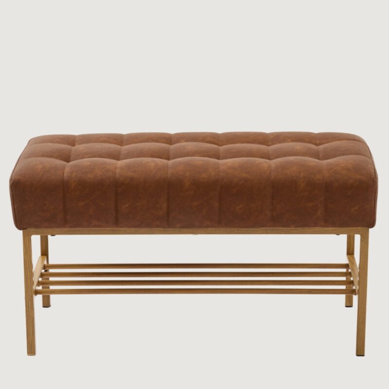 Modern Tufted Upholstered Entryway Bench with Shoe Shelf