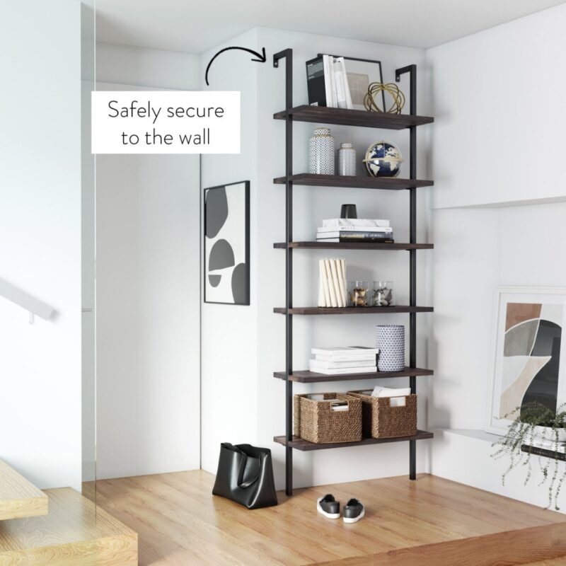 3(35) Modern 6-Tier Wall-Mounted Ladder Bookcase