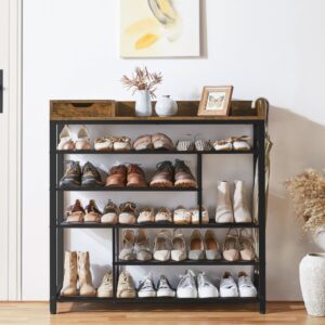 3(6) Modern 6-Tier Metal Shoe Rack with Storage Drawer