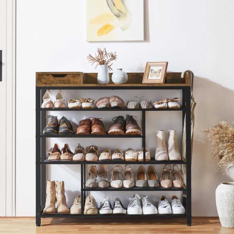 3(6) Modern 6-Tier Metal Shoe Rack with Storage Drawer
