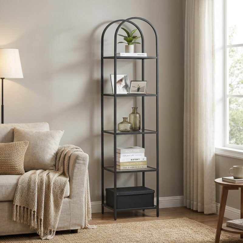3(9) Modern Slim Arched 5-Tier Etagere Bookcase