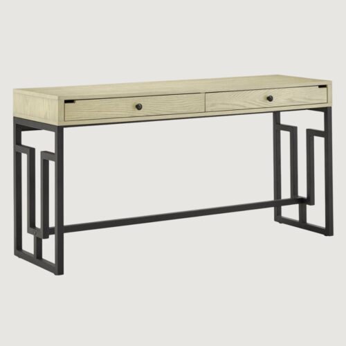 4(11) Modern Writing Desk with Geometric Metal Base & Built-In Power Outlet