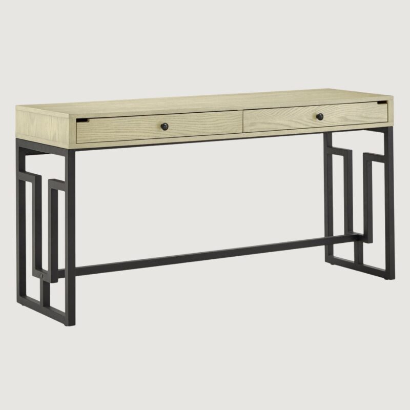 4(11) Modern Writing Desk with Geometric Metal Base & Built-In Power Outlet