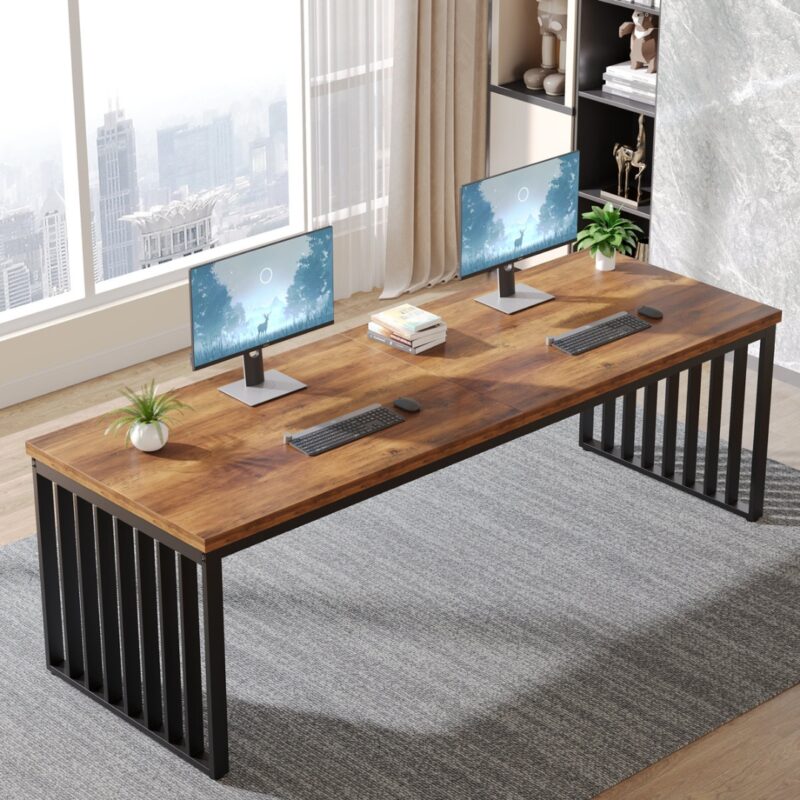 4(15) Industrial Extra-Long 2-Person Computer Desk with Slatted Metal Legs
