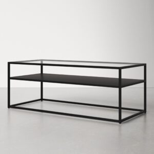 4(20) Modern Glass & Metal Rectangular Coffee Table with Storage Shelf