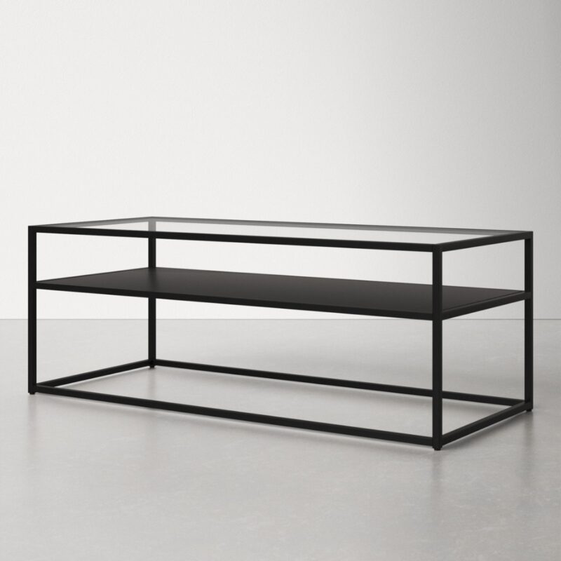 4(20) Modern Glass & Metal Rectangular Coffee Table with Storage Shelf
