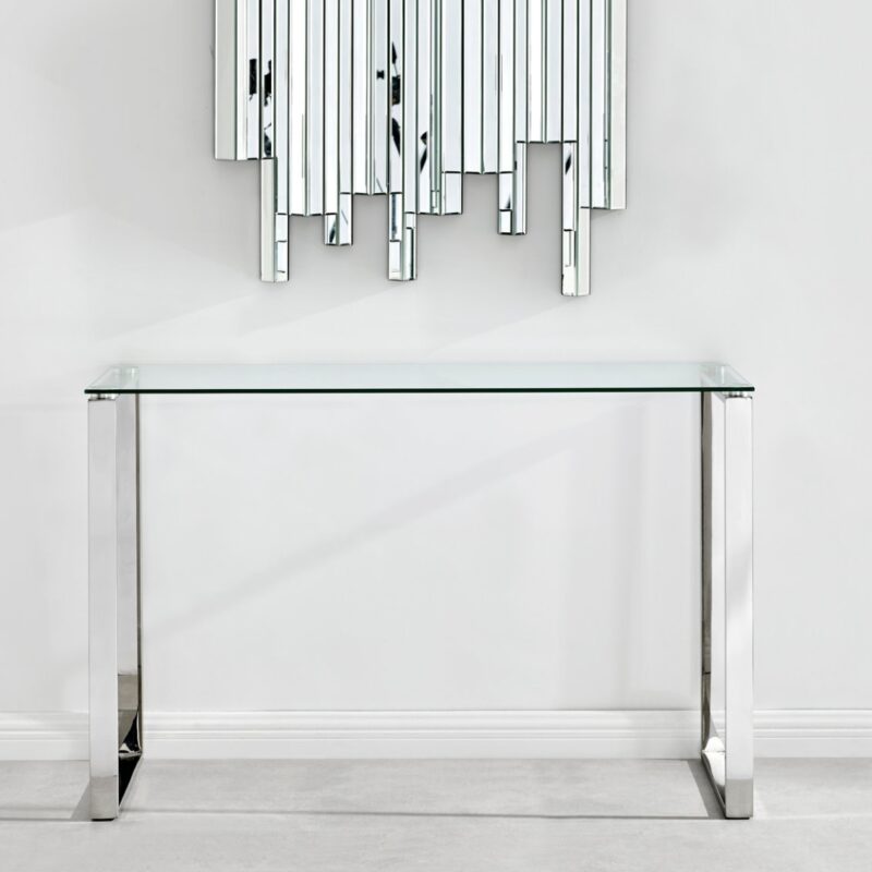 Modern Sleek Stainless Steel & Glass Console Table