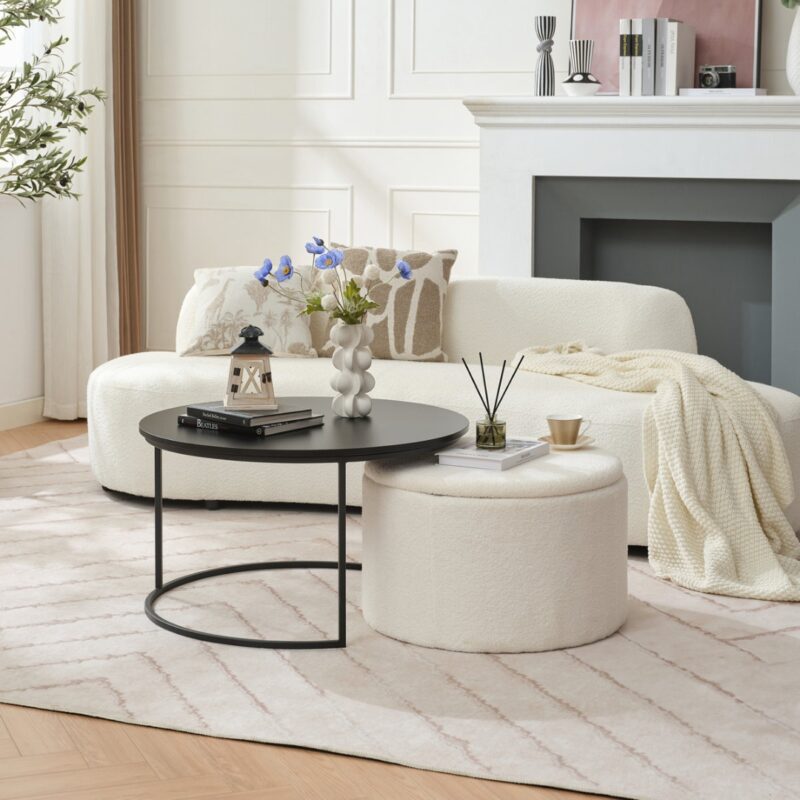 4(26) Modern 2-Piece Nesting Coffee Table Set with Storage Ottoman